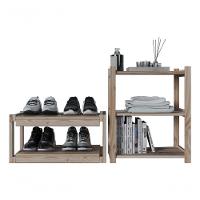 Conjunto Prateleiras De Madeira Organizadoras E Aparador Espaçoso Aberto - 3