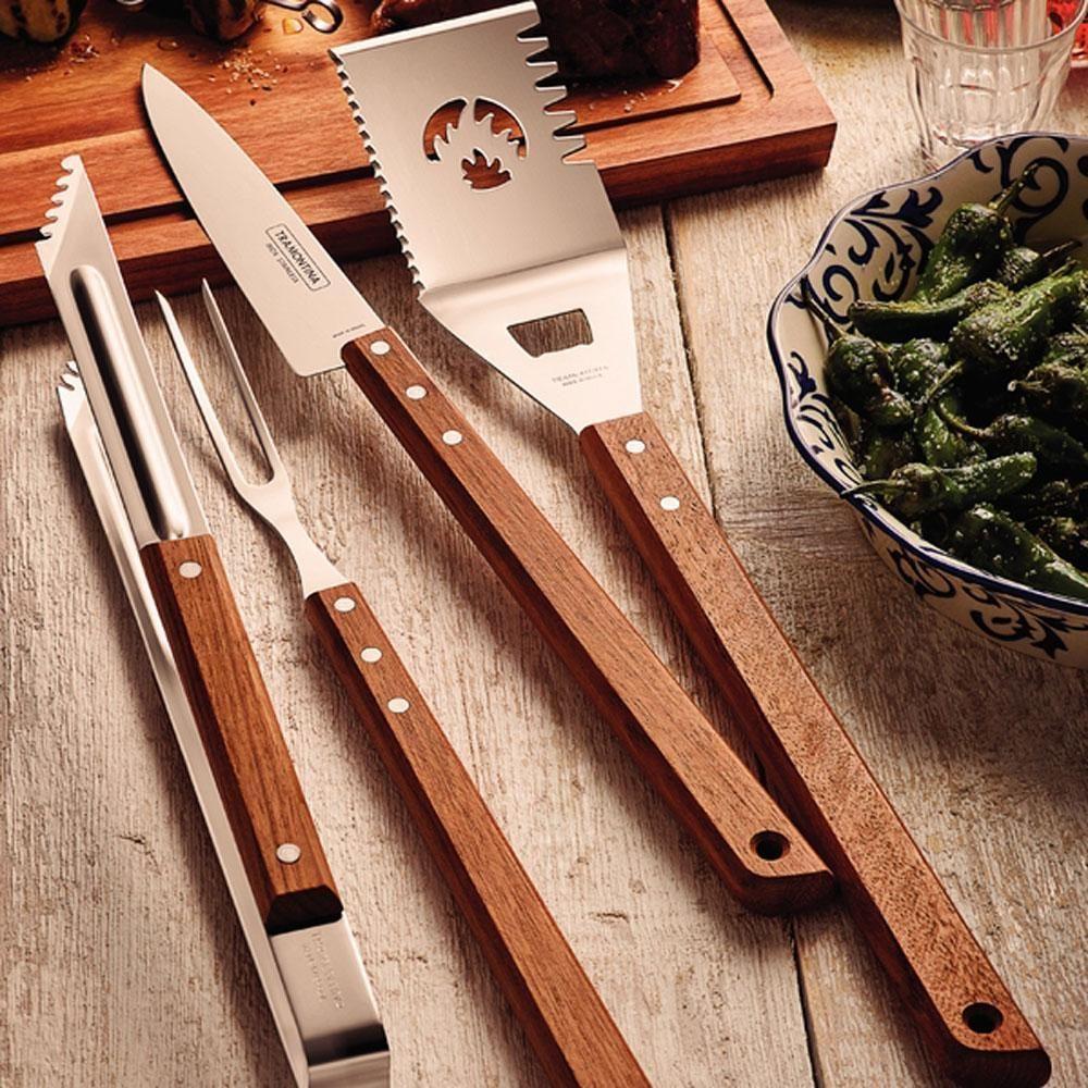 Espátula Multifuncional Com Serrilha Churrasco Em Aço Inox E Cabo De Madeira 48cm Eci2 - Tramontina - 2