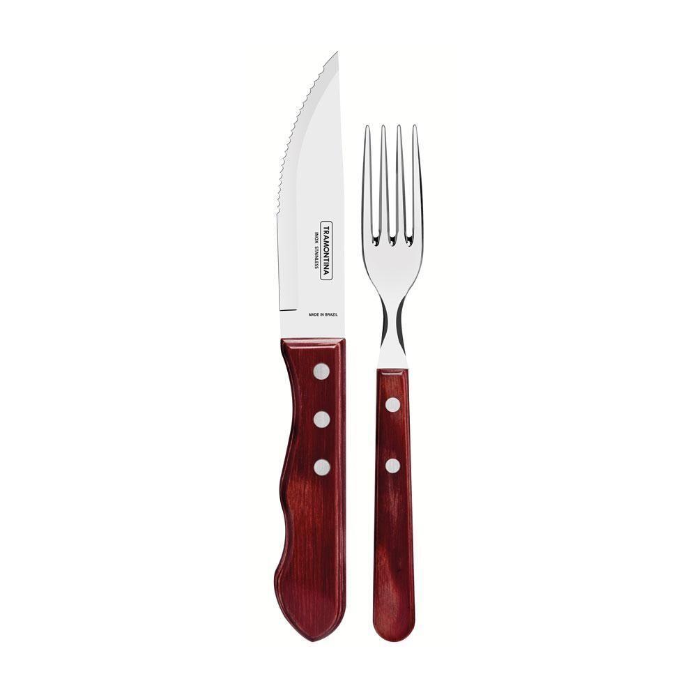 Jogo De Talheres Para Churrasco Jumbo Em Aço Inox Com Cabo Vermelho Polywood 12 Peças - Tramontina - 7