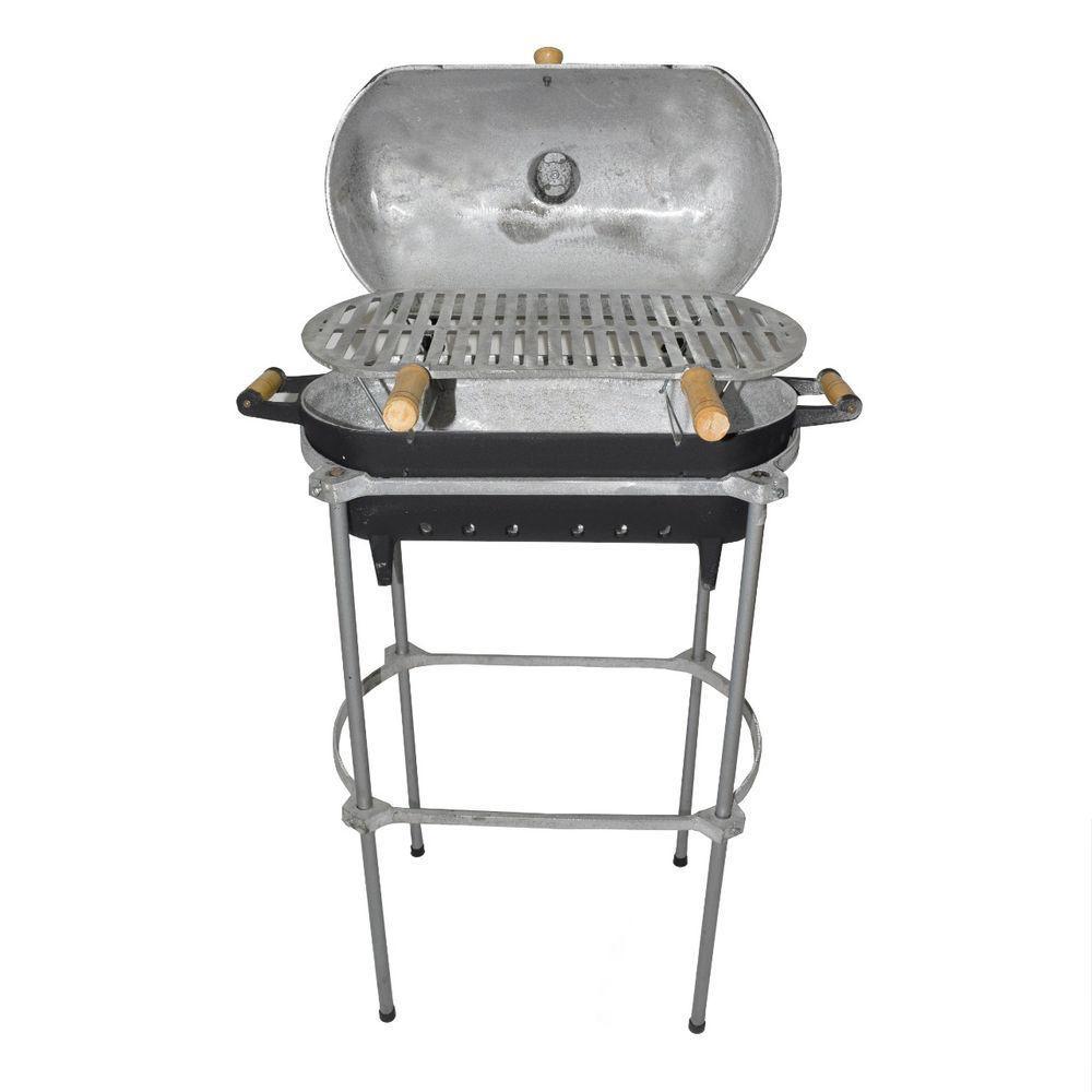 Churrasqueira Alumínio Fundido A Bafo Preta Pé E Suporte. - 1