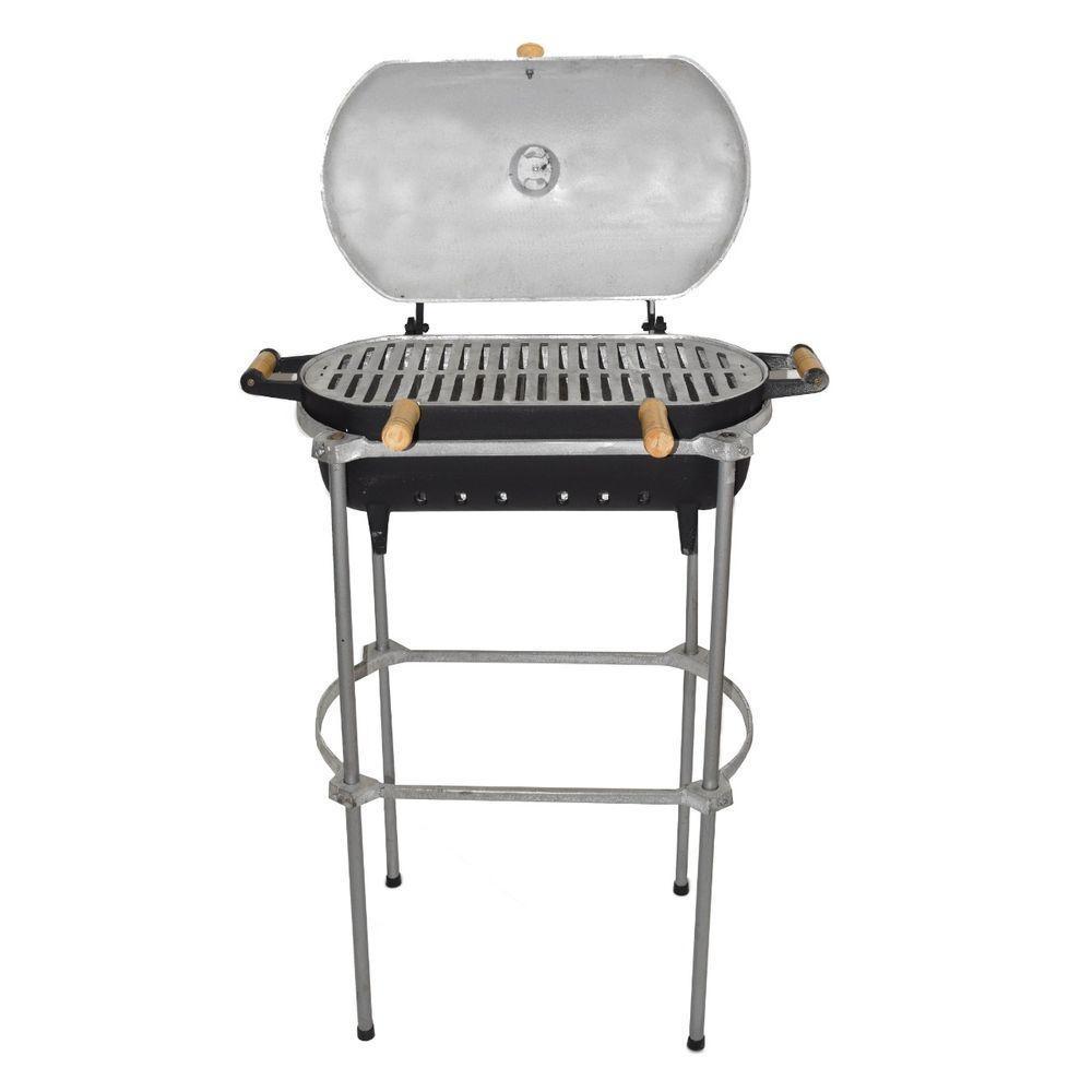 Churrasqueira Alumínio Fundido A Bafo Preta Pé E Suporte. - 3