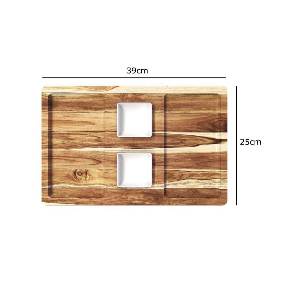 Petisqueira Retangular De Madeira Teca Com 2 Potes - Stolf - 3