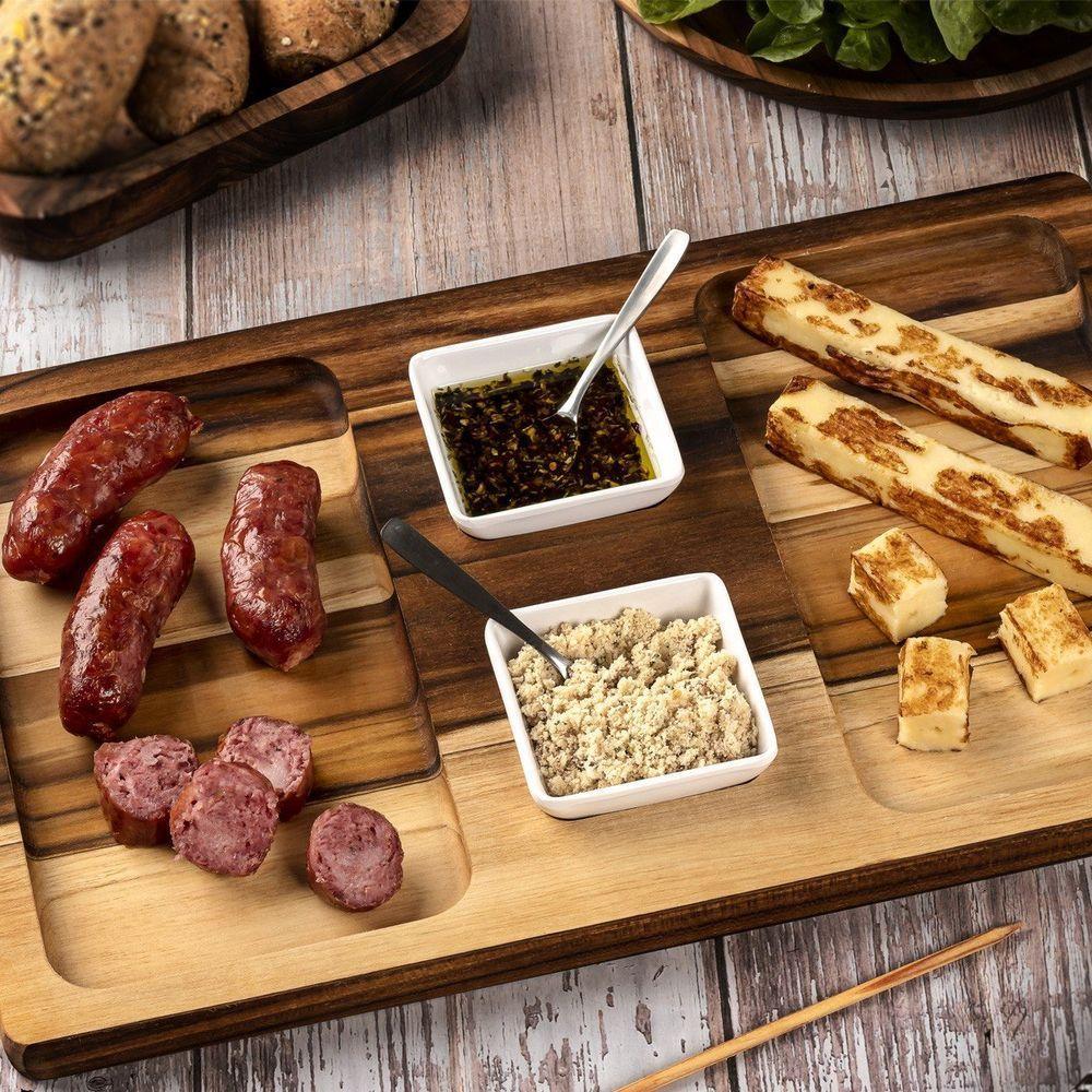 Petisqueira Retangular De Madeira Teca Com 2 Potes - Stolf - 5