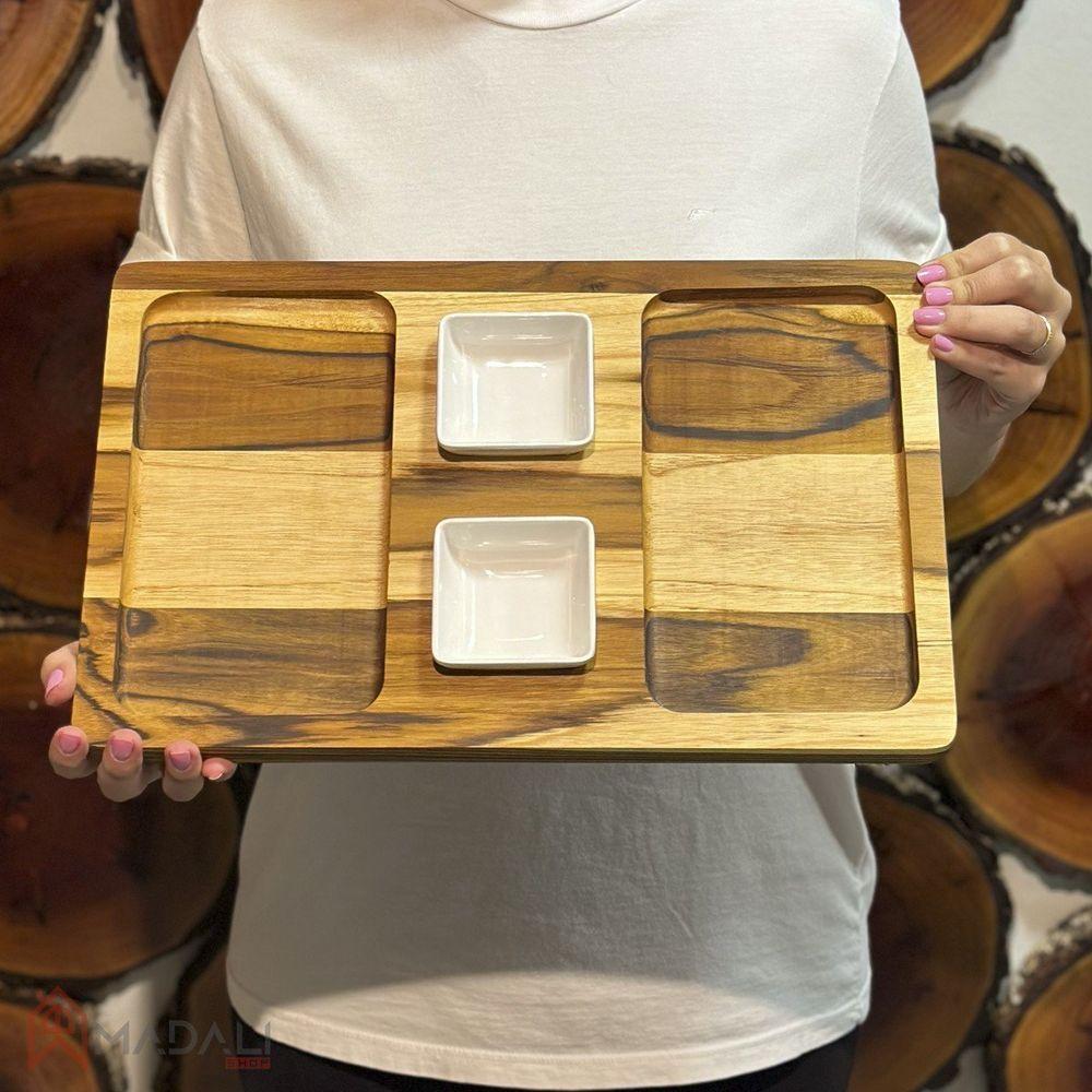 Petisqueira Retangular De Madeira Teca Com 2 Potes - Stolf - 6