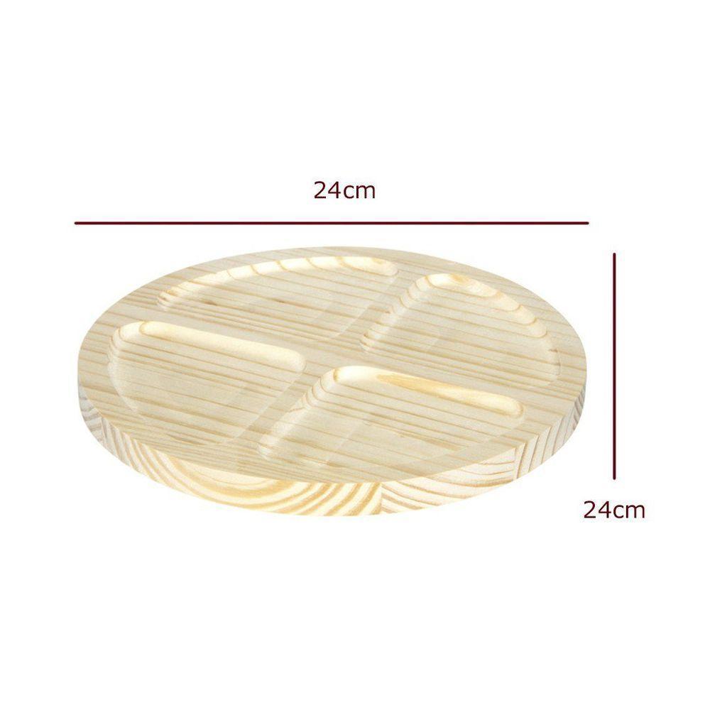 Petisqueira Redonda De Madeira Pinus Com 4 Divisões - Stolf 24cm - 2