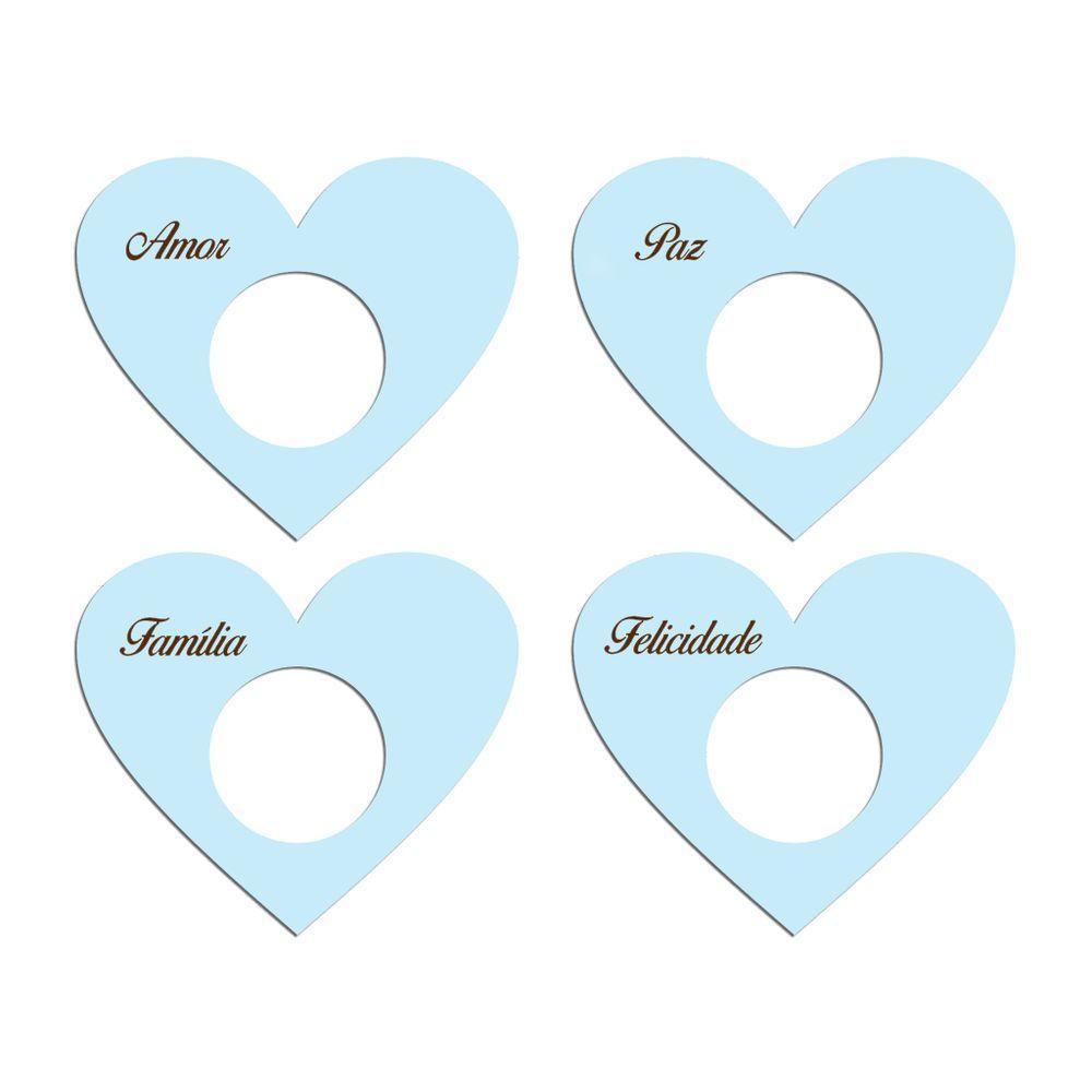 Porta Guardanapo Coração Desejos Kit 4 Peças 7,5cmx6,5cm - Cria Arte Laser Azul Claro - 1