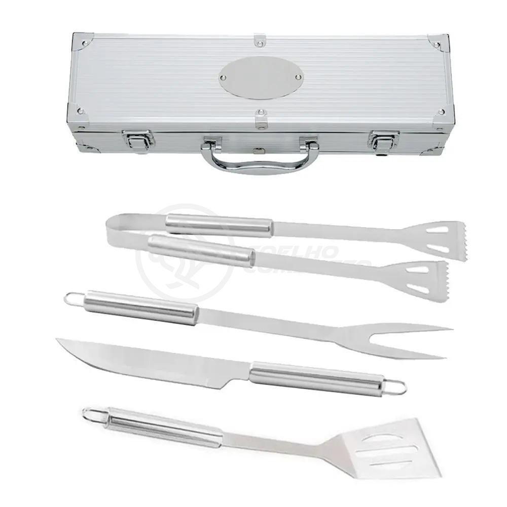 Kit Churrasco 4 Peças Em Aço Inox Com Maleta Em Alumínio - 1