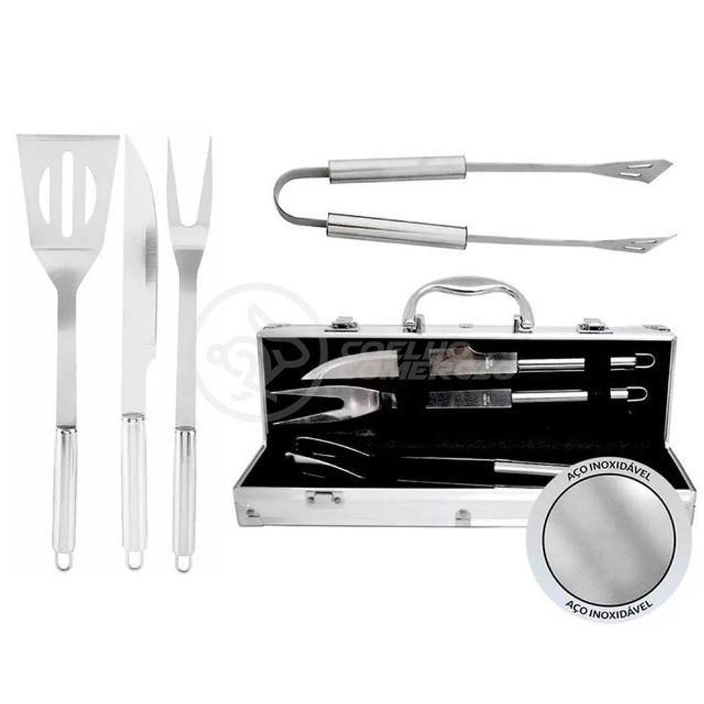 Kit Churrasco 4 Peças Em Aço Inox Com Maleta Em Alumínio - 8