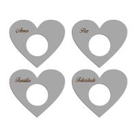 Porta Guardanapo Coração Desejos Kit 4 Peças 7,5cmx6,5cm - Cria Arte Laser Cinza Claro - 1