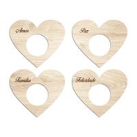 Porta Guardanapo Coração Desejos Kit 4 Peças 7,5cmx6,5cm - Cria Arte Laser Madeira Clara - 1