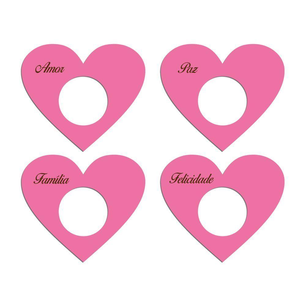 Porta Guardanapo Coração Desejos Kit 4 Peças 7,5cmx6,5cm - Cria Arte Laser Rosa - 1