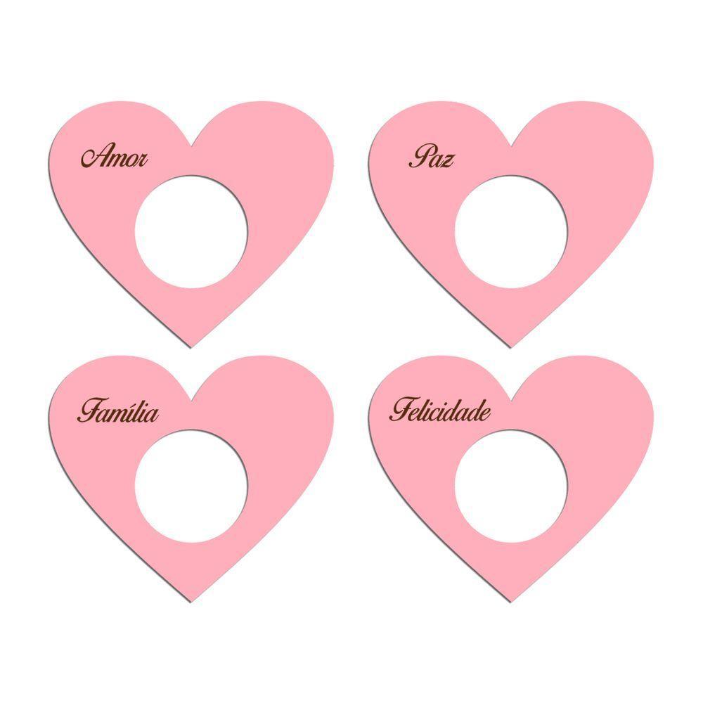 Porta Guardanapo Coração Desejos Kit 4 Peças 7,5cmx6,5cm - Cria Arte Laser Rosa Claro - 1