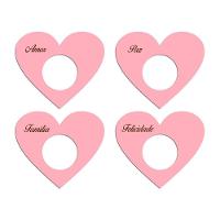 Porta Guardanapo Coração Desejos Kit 4 Peças 7,5cmx6,5cm - Cria Arte Laser Rosa Claro - 1