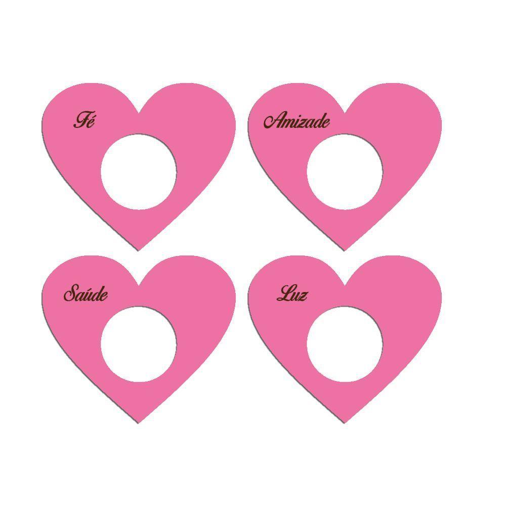 Porta Guardanapo Coração Desejos Kit 4 Peças 7,5cmx6,5cm - Cria Arte Laser Rosa - 1