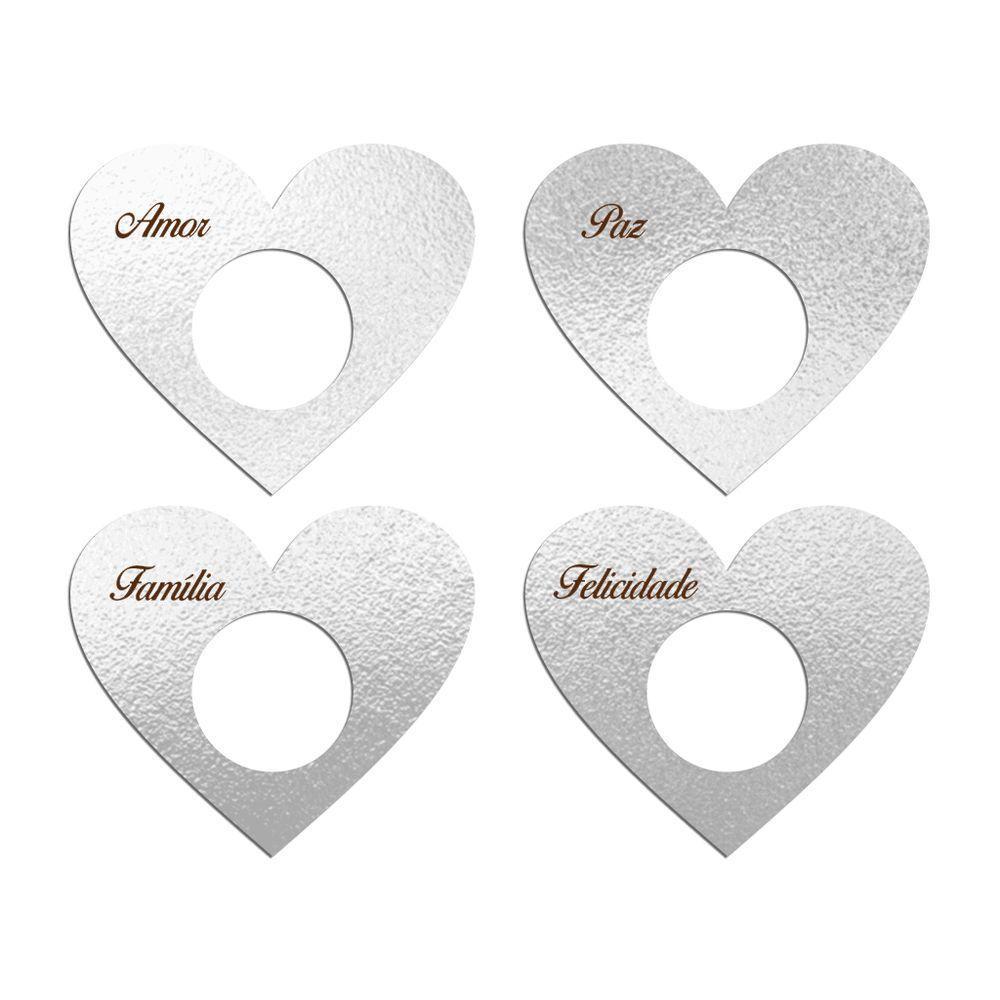 Porta Guardanapo Coração Desejos Kit 4 Peças 7,5cmx6,5cm - Cria Arte Laser Prata - 1