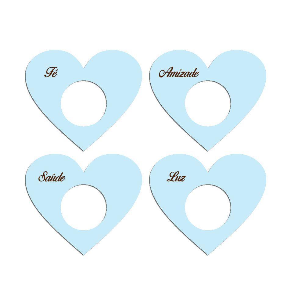 Porta Guardanapo Coração Desejos Kit 4 Peças 7,5cmx6,5cm - Cria Arte Laser Azul Claro - 1