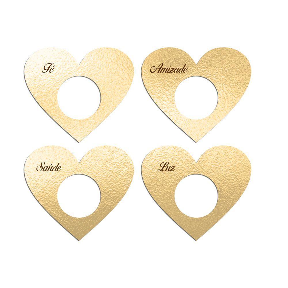 Porta Guardanapo Coração Desejos Kit 4 Peças 7,5cmx6,5cm - Cria Arte Laser Dourado - 1