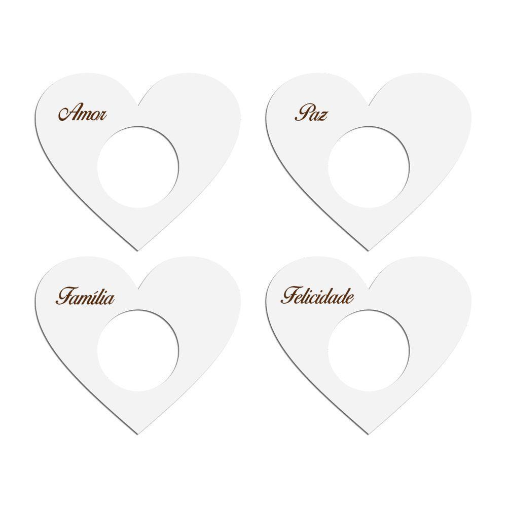 Porta Guardanapo Coração Desejos Kit 4 Peças 7,5cmx6,5cm - Cria Arte Laser Branco - 1