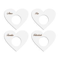 Porta Guardanapo Coração Desejos Kit 4 Peças 7,5cmx6,5cm - Cria Arte Laser Branco - 1