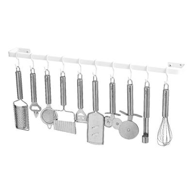 Porta Utensílios Talheres de Parede 100cm 18 Ganchos Branco