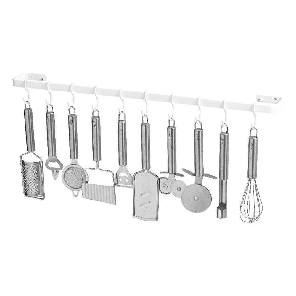 Porta Utensílios e Talheres de Parede 60cm 10 Ganchos Branco - 1