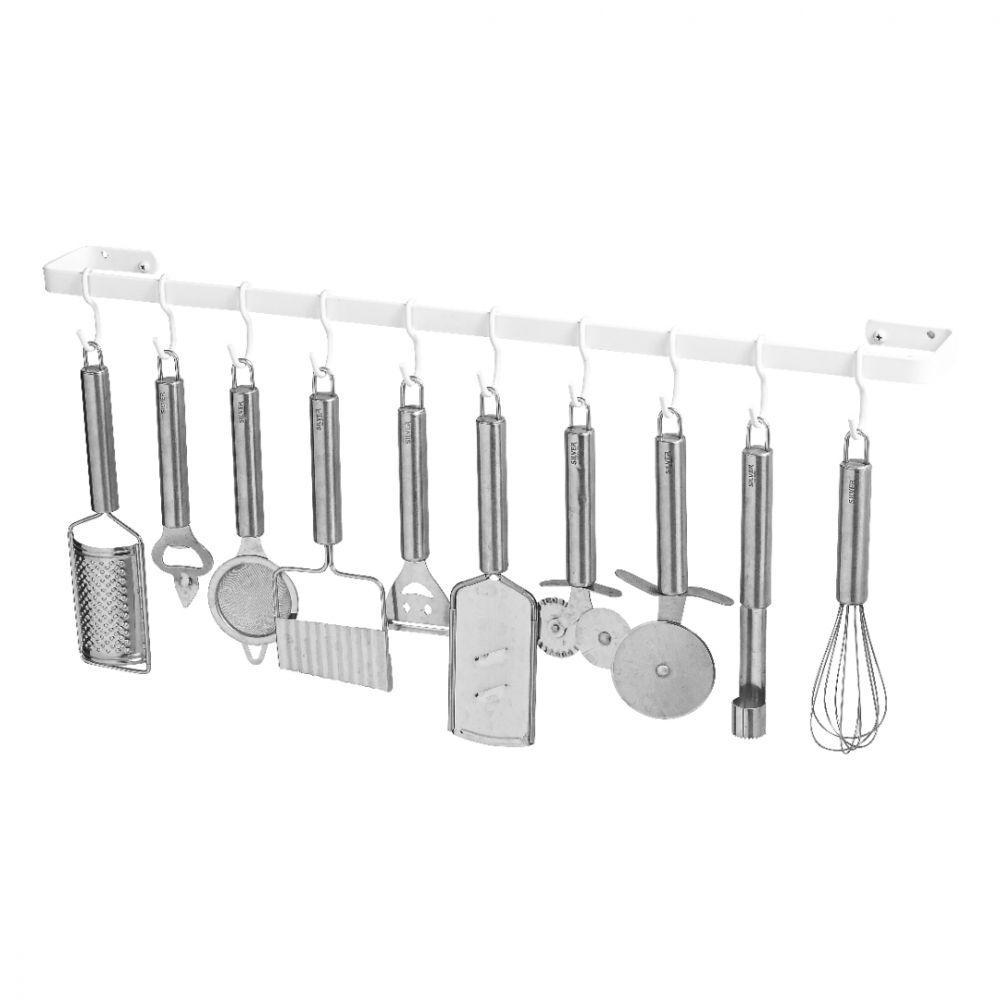 Porta Utensílios e Talheres de Parede 60cm 10 Ganchos Branco - 6