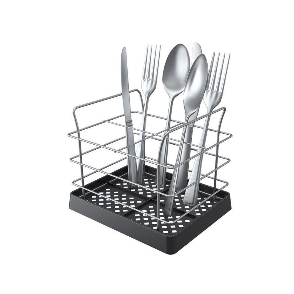 Porta Talheres Em Aço Com Fundo Em Plástico - Stolf Preto - 1