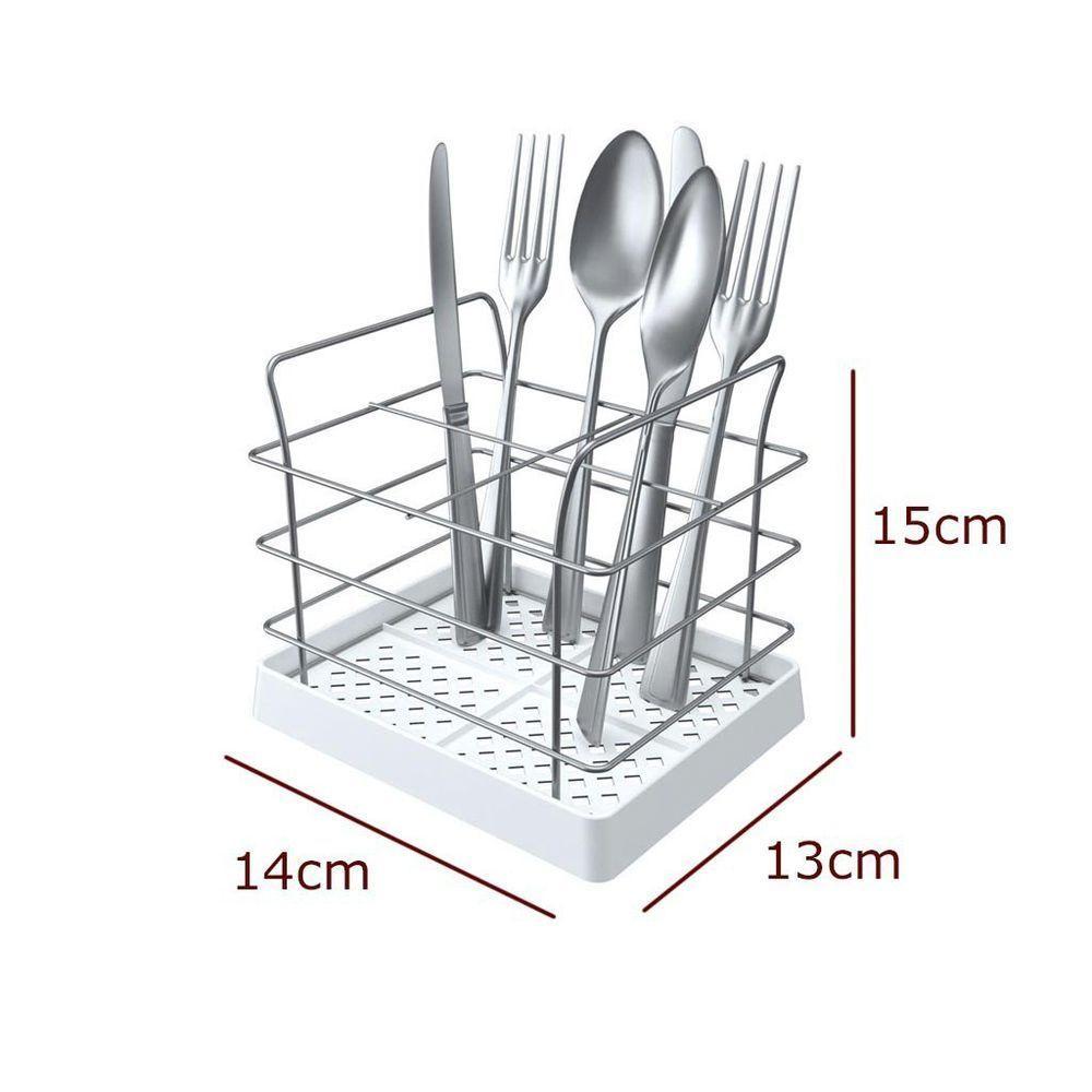 Porta Talheres Em Aço Com Fundo Em Plástico - Stolf Branco - 2