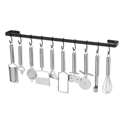 Porta Utensílios e Talheres de Parede 100cm 18 Ganchos Preto