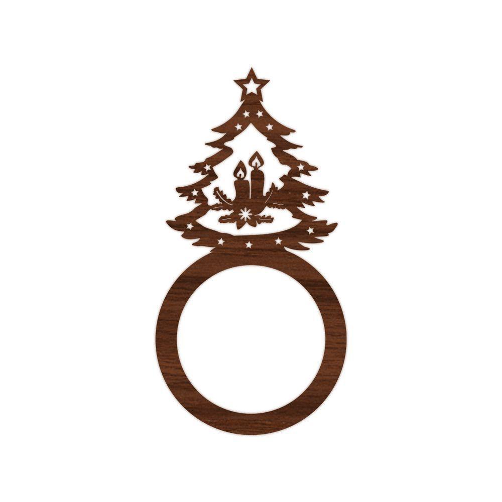Porta Guardanapo árvore De Natal Kit Com 4 Peças 4,5cmx8,5cm - Cria Arte Laser Madeira Escuro - 1