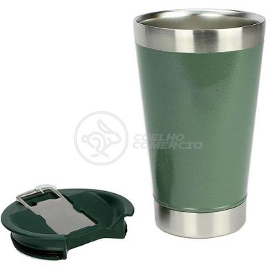 Copo Térmico C/ Tampa E Abridor 473Ml Inox - Verde