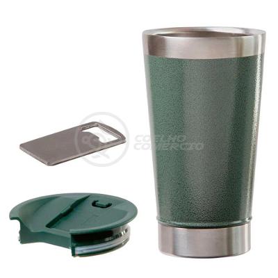 Copo Térmico C/ Tampa E Abridor 473Ml Inox - Verde