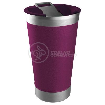 Copo Térmico C/ Tampa E Abridor 473Ml Inox - Roxo