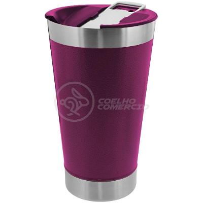 Copo Térmico C/ Tampa E Abridor 473Ml Inox - Roxo