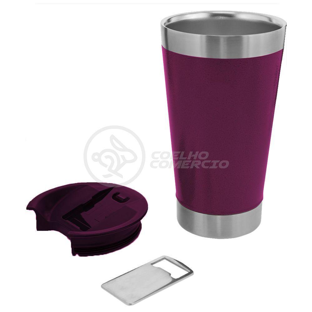 Copo Térmico C/ Tampa E Abridor 473Ml Inox - Roxo - 4