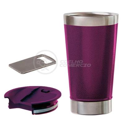 Copo Térmico C/ Tampa E Abridor 473Ml Inox - Roxo