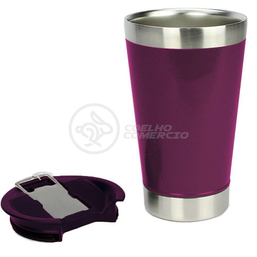 Copo Térmico C/ Tampa E Abridor 473Ml Inox - Roxo - 3