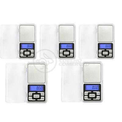 Kit 5 Mini Balanças Digitais Alta Precisão 500g prata