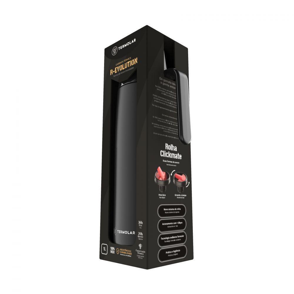 Garrafa Térmica 100% Inox R-evolution Preto Hub 1l Com Nova Rolha Clickmate Termolar única único - 2