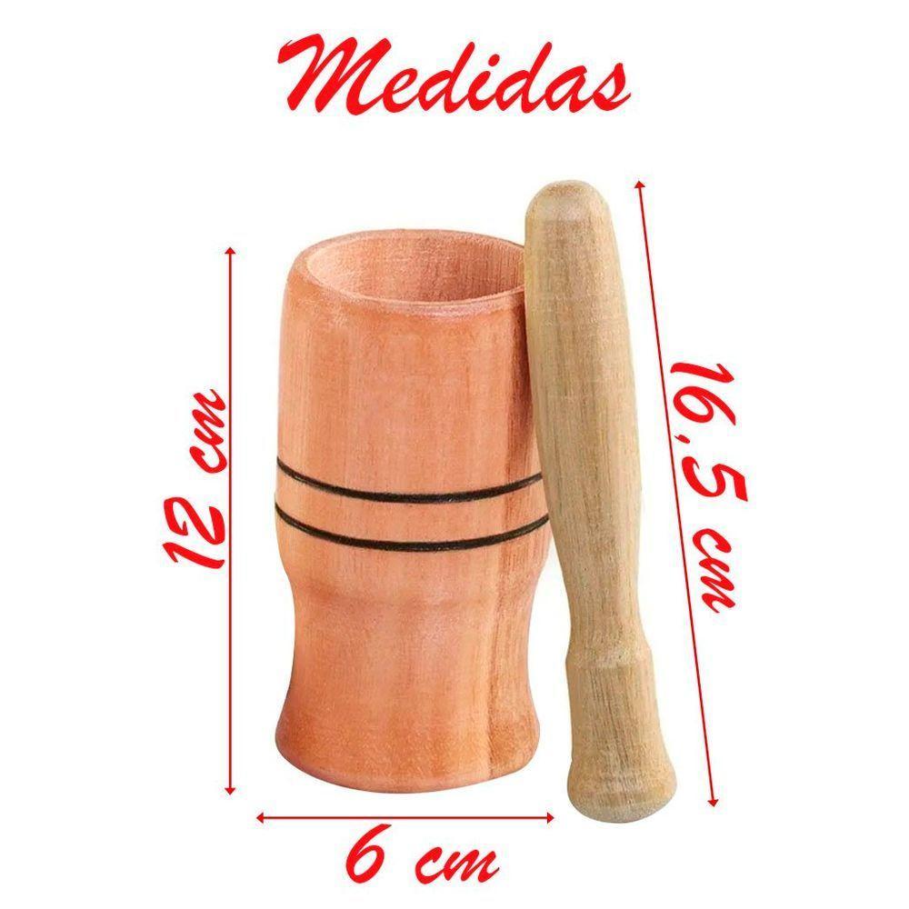 Pilão Madeira Rustico Com Amassador Para Temperos Macerador - 4