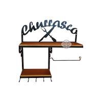 Prateleira Churrasco Porta Papel Toalha Em Madeira De Demolição E Ferro Sudeste Rústico - 1