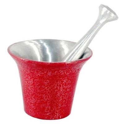 Almofariz Craqueado Socador De Alho Grande Vermelho.