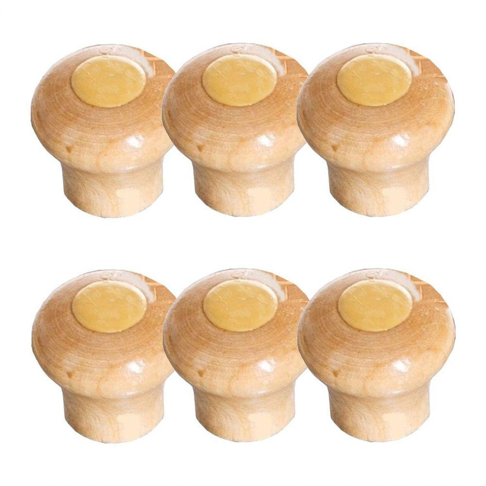 Kit 6 Puxador Tampa Vidro E Ferro Pomel Madeira E Parafuso - 1