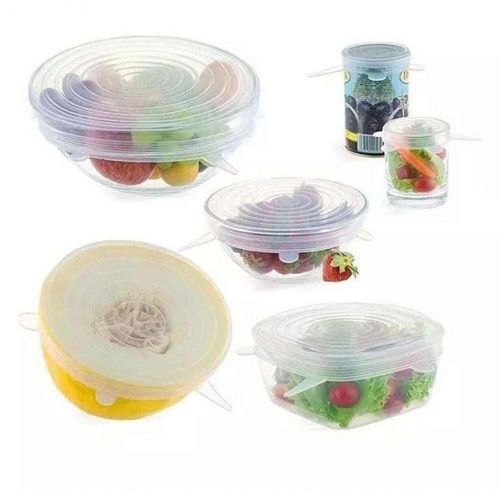 Kit 6 Tampas De Silicone Reutilizável Universal Elástica Multiuso Transparente - 1