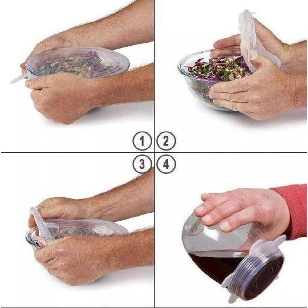 Kit 6 Tampas De Silicone Reutilizável Universal Elástica Multiuso Transparente - 4