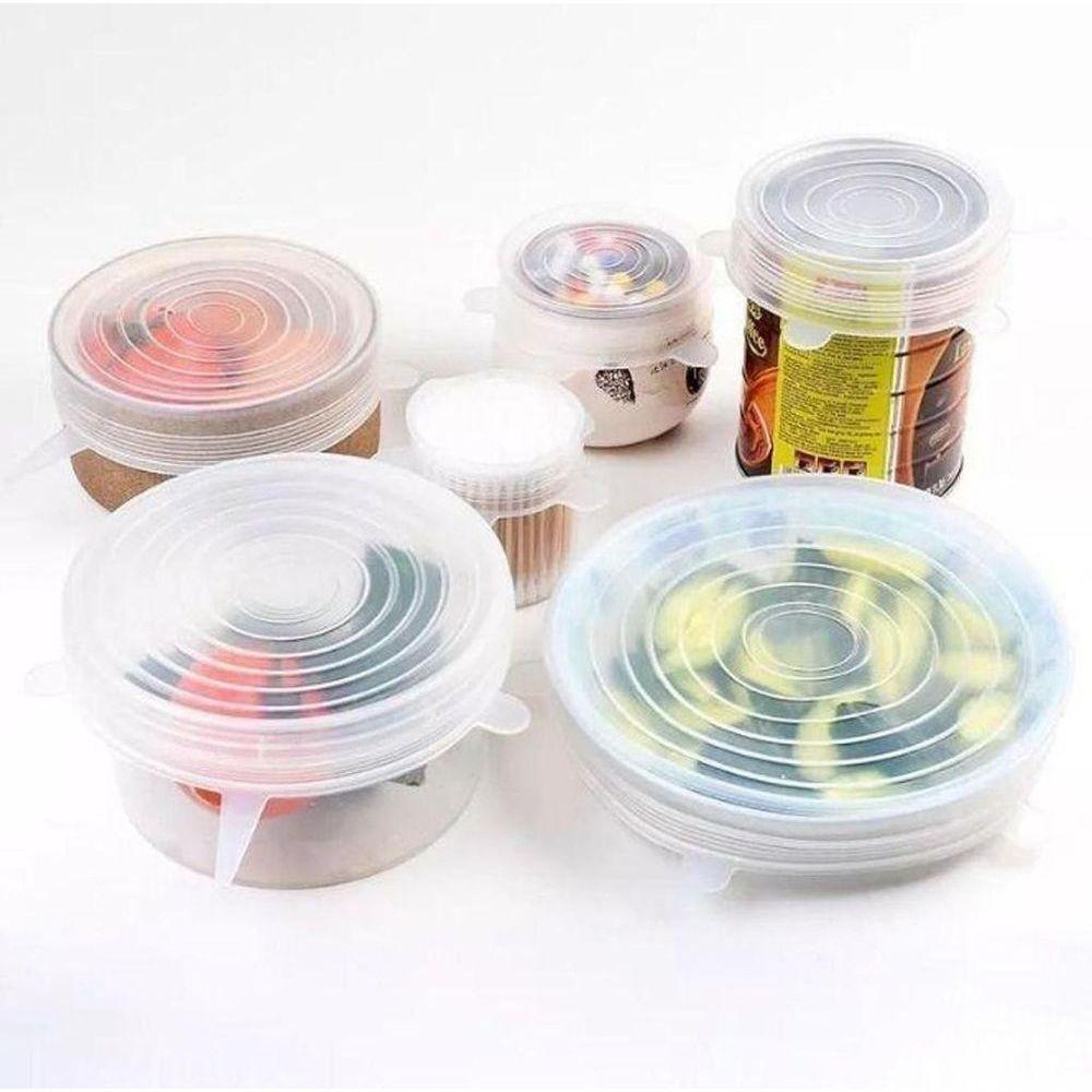 Kit 6 Tampas De Silicone Reutilizável Universal Elástica Multiuso Transparente - 5