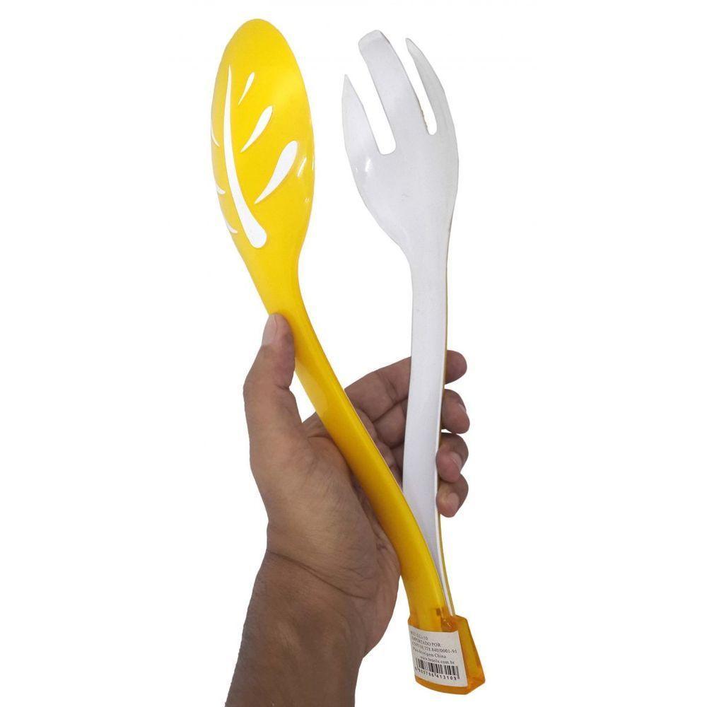 Pegador Para Salada Plastico Garfo Colher Amarelo (Sili-10) - 1