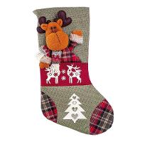 Bota De Natal Decorativa Suspensa Em Poliéster Xadrez 27x47cm Rena - 1