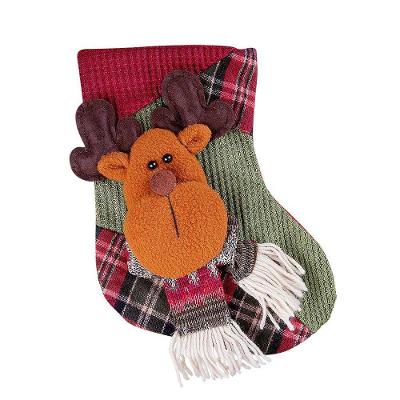 Bota De Natal Decorativa Suspensa Em Poliéster Xadrez 20x25cm Rena