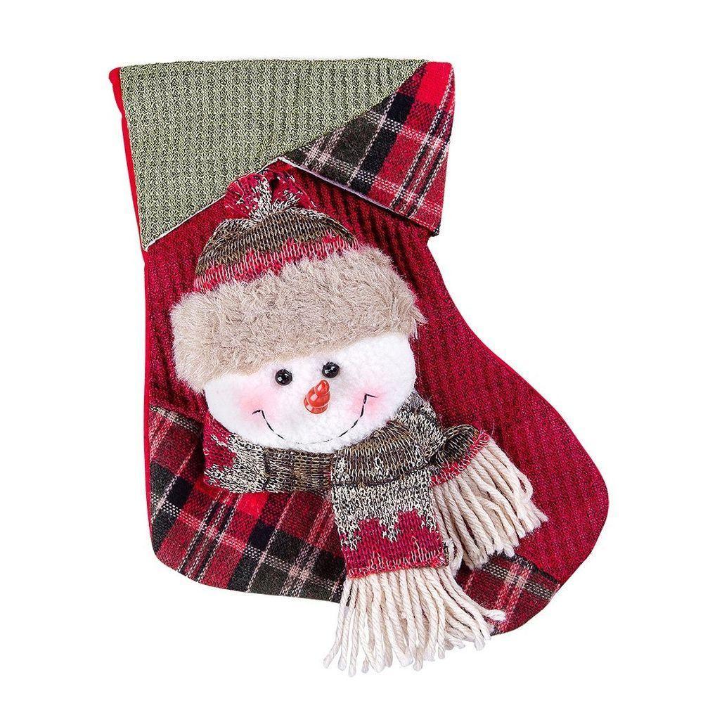 Bota De Natal Decorativa Suspensa Em Poliéster Xadrez 20x25cm Boneco De Neve - 1